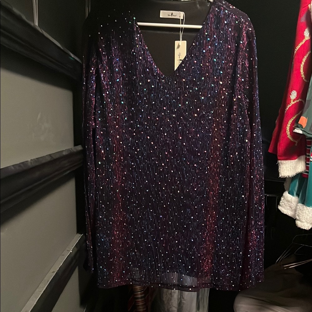 Elegant Sequin V-Neck Top - Purple